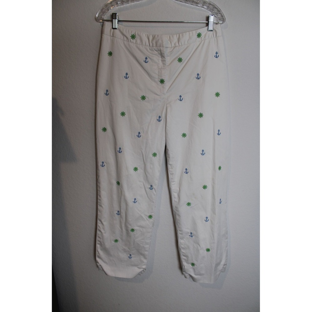 Brooks‎ Brothers Embroidered Nautical Anchor Stretch Pants White Size 10